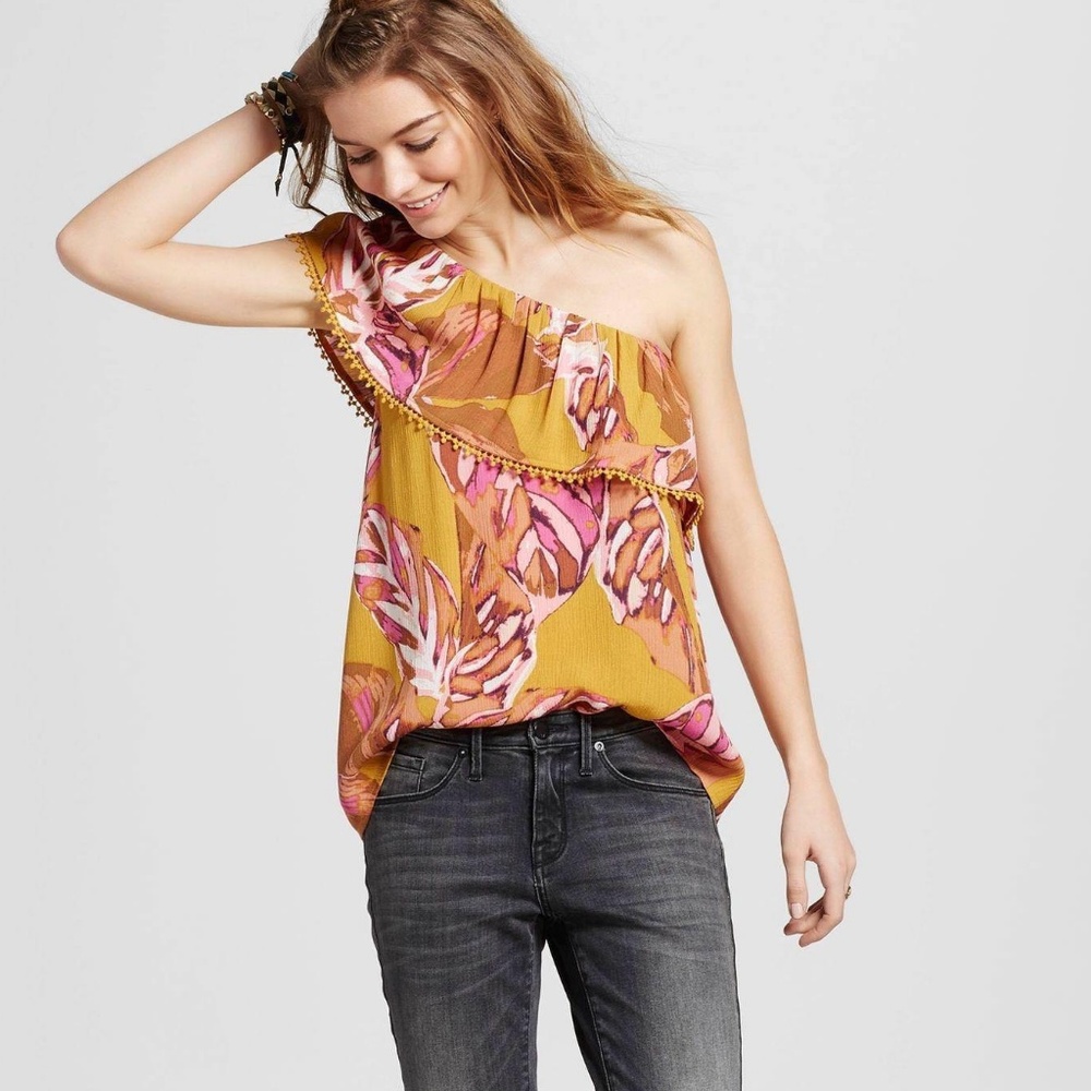 New Mossimo Mustard Yellow One Shoulder Blouse